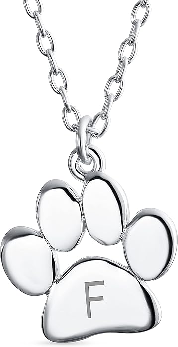 Personalized Initial Alphabet A-Z Dainty Dog Cat Pet Kitten Puppy Paw Print Pendant Necklace Animal Jewelry For Women Teen Polished Rose Yellow Gold Plated .925 Sterling Silver Customizable