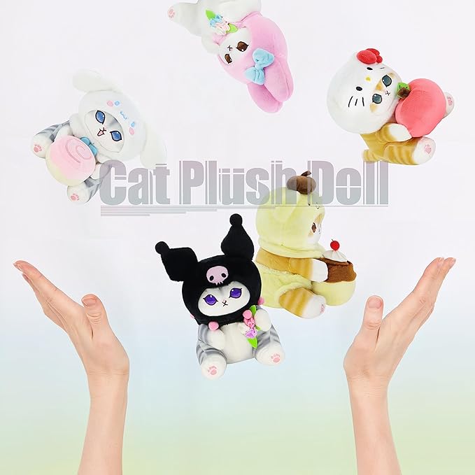 Kawaii Shark Cat Plush Toy Stuffed Animal Doll, Soft Pillow for Boys & Girls (Cat-E, 13cm/5.1in)