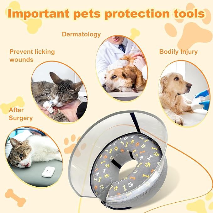 Dog Cone Collar with Enhanced Anti-Licking, Inflatable Dog Cone After Surgery, Adjustable Size with Soft Padding for Small Medium Large Dogs - S