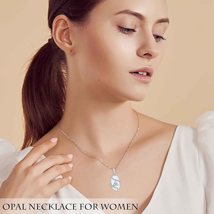 Opal Mama Bear/Panda/Cat/Koala/Sloth/Cardinal/Unicorn Necklace 925 Sterling Silver Opal Animal Pendant Jewelry Birthday Gifts Women Her Mom