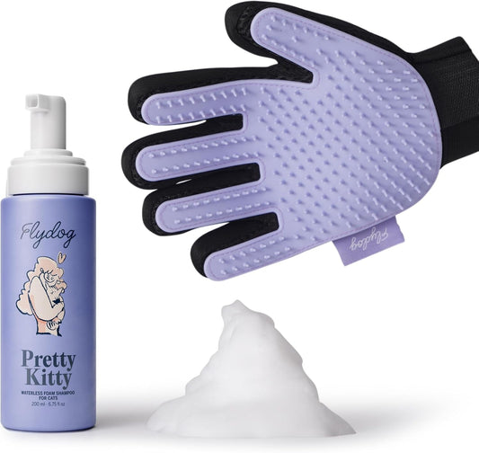Pretty Kitty Waterless Cat Dry Shampoo with Grooming Glove– No Rinse, Lick-Safe, Moisturizing for Dry Skin, Dandruff, Deshedding, Wash Soap Spray Foam for Kittens, Bathing & Cleaning Supplies