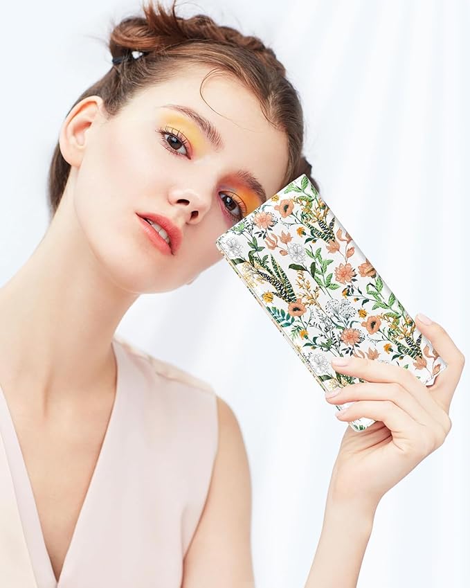 Nipichsha Womens Wallet, RFID Slim Wallets for Women, Thin Ladies Credit Card Holder Purse, Cute Leather Bifold Clutch Billfold with 11 Card Slots & ID Window, Village Road Flowers