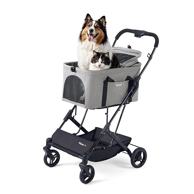 ibiyaya Essential – Travois Tri-Fold Pet Travel System for Medium Dogs, Cats, and More, 3 in 1 Dog Stroller with Detachable Carrier, XL Cabin (Taupe Gray)
