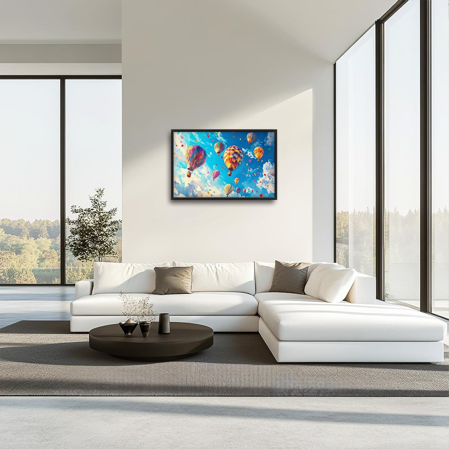 Hot Air Balloon Large Wall Art for Living Room, Framed Oversized Hot Air Balloon Wall Decor Colorful Sky Canvas Painting Modern Artwork for Living Room Bedroom Office Dinging Room 36"x24"