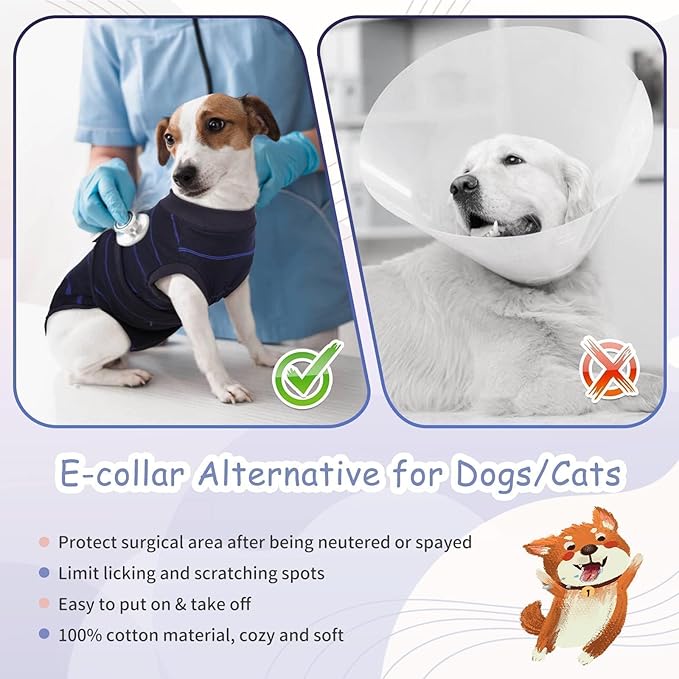 Kuoser Recovery Suit for Dogs After Surgery,Dog Surgery Suit Female Male Spay,Neuter Anti-Licking Dogs Onesie,Abdominal Wound Skin Disease Dog Surgical Suit Snugly Pet Collar Alternative Vest Bodysuit