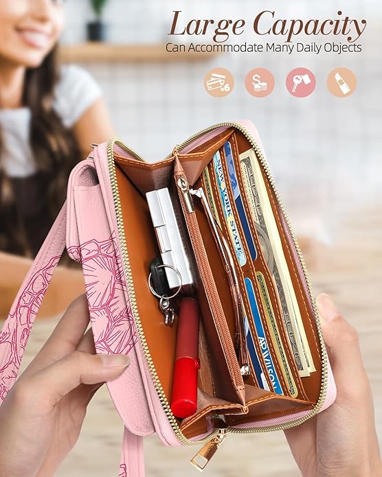 Cute Crossbody Purse Cell Phone Bags for Women - Leather Cellphone Wallet Purse with Handle Rope and Adjustable Shoulder Rope