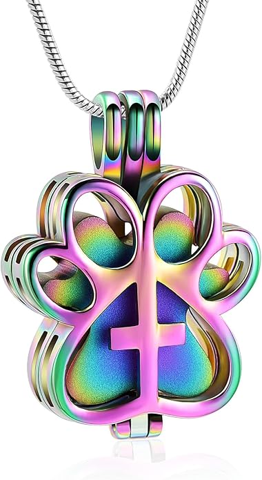 Pet Cremation Jewelry for Dog/Cat Paw Stainless Steel Memorial Locket Urn Necklace with Hollow Urn Cremation Jewelry for Ashes