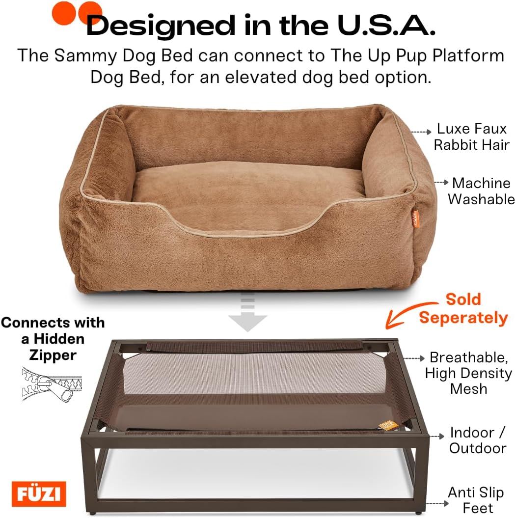 FUZI Luxury Aesthetic Dog Bed with Extra Cover for Large Dogs, Washable Pet Couch, Pet Bed with Sides, Non-Slip Bottom, Soft and Durable Calming Dog Bed, Faux Fur, Large 35.6x28.5x9.5 Soft White