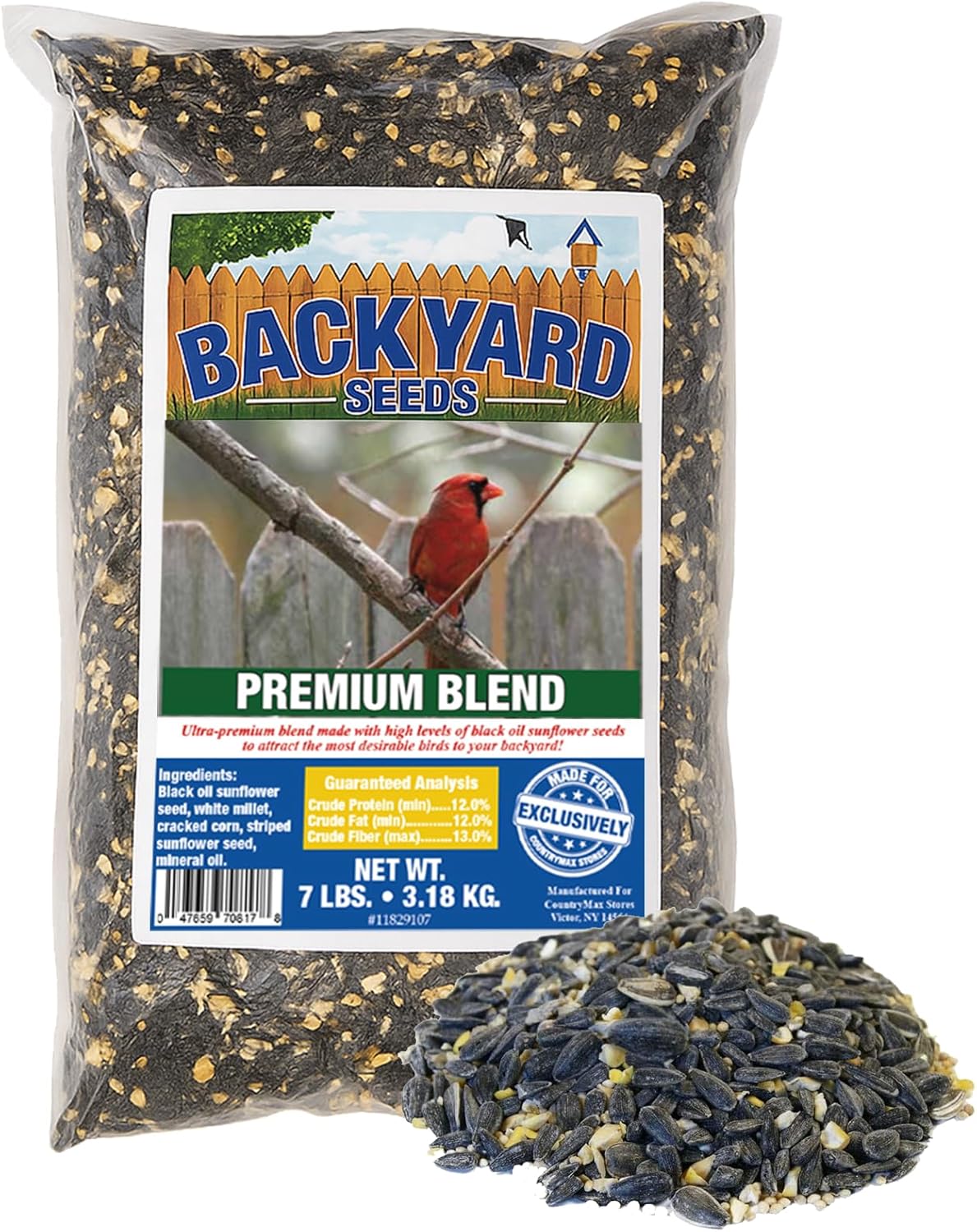 Backyard Seeds Premium Blend Bird Seed to Attract Songbirds - Wild Bird Food Mix with Black Oil Sunflower (7 Pounds)
