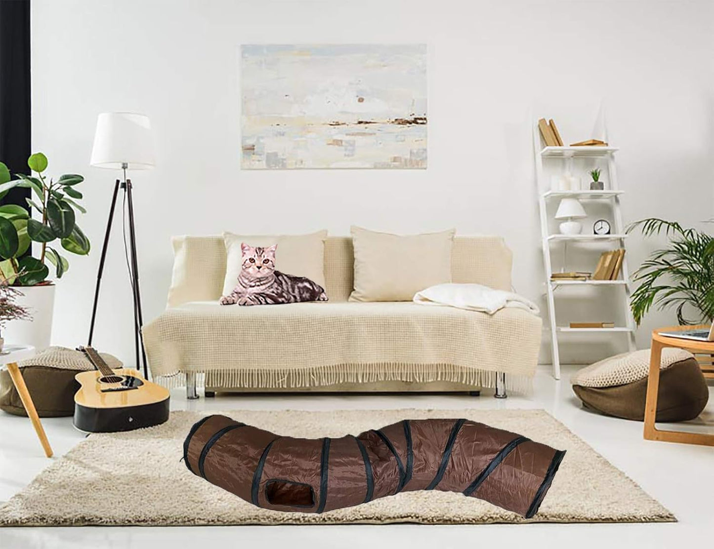 iCAGY Cat Tunnel for Indoor Cats Interactive, Rabbit Tunnel Toys, Pet Toys Play Tunnels for Cats Kittens Rabbits Puppies Crinkle Pop Up Brown 47" Shape S