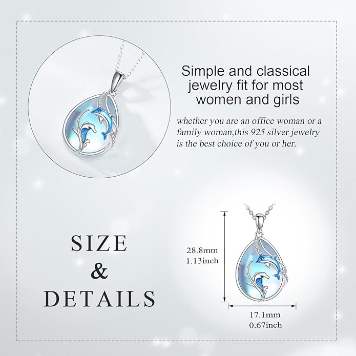 KQF Dragonfly/Butterlfy/Cat/Jellyfish/Bunny/Axolotl/Bee/Mermaid/Hummingbird/Elephant Necklace for Women Sterling Silver Moonstone Pendant Necklace Dragonfly Jewelry Gifts for Women