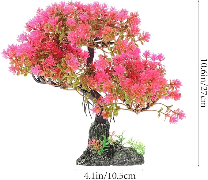POPETPOP Artificial Aquarium Plant Plastic Water Plant Tree Fish Tank Bonsai Ornament Fish Tank Hideout Sushi Plate Decor for Aquarium Terrarium Landscape Pink