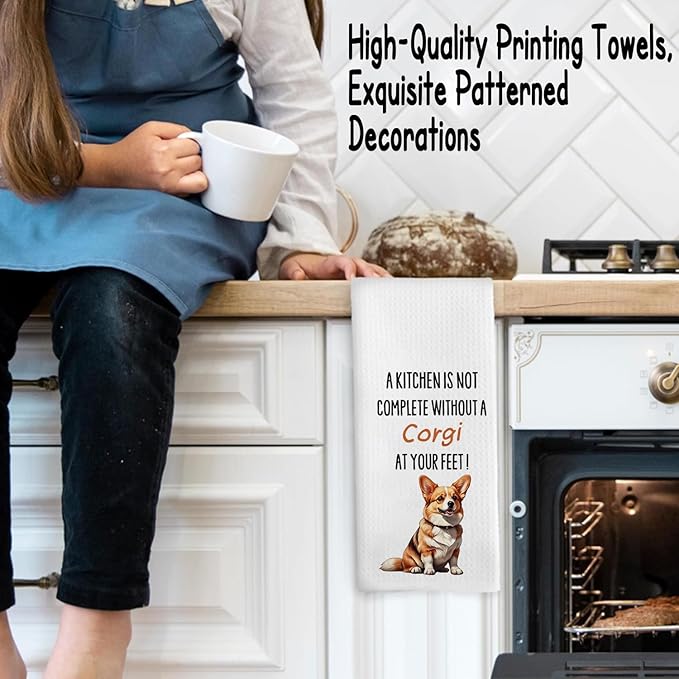 Corgi Dog Gifts Kitchen Decor Towels 16″×24″,Dog Lovers Gifts for Girls Mom Women, A Kitchen is Not Complete Without a Corgi at Your Feet Bathroom Kitchen Dish Hand Towels