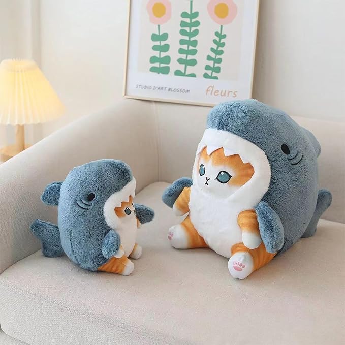 Kawaii Shark Cat Plush Toy Stuffed Animal Doll, Cute Soft Pillow Stress Release Hugs Toys Christmas Halloween Birthday Gifts for Kids Boys Girl Best Gift (Blue - Yellow,15 inch)