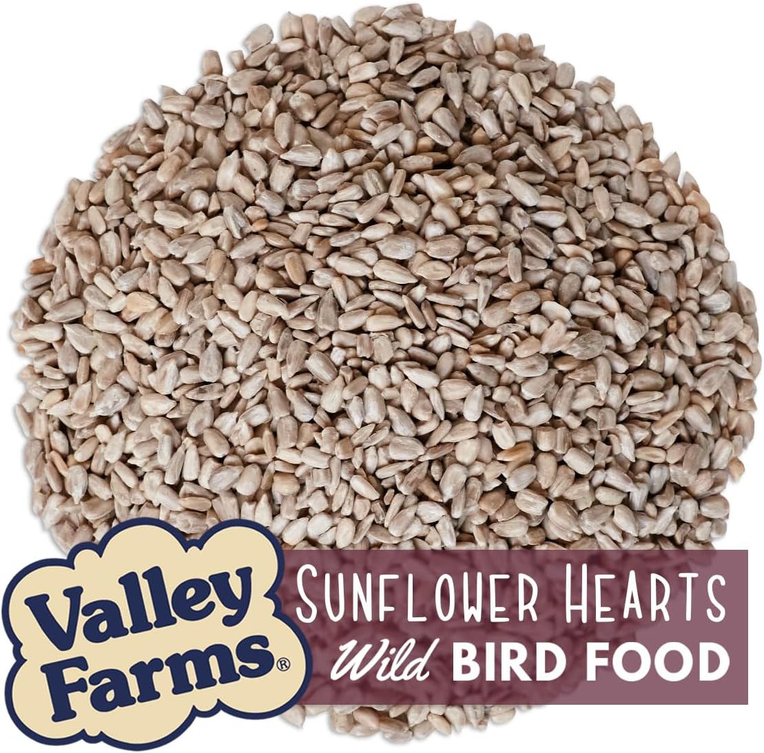 Valley Farms Whole Sunflower Hearts for Birds (15 LB) Clean Shelled Sunflower Seeds, No Mess Wild Bird Seed for Outside Feeders