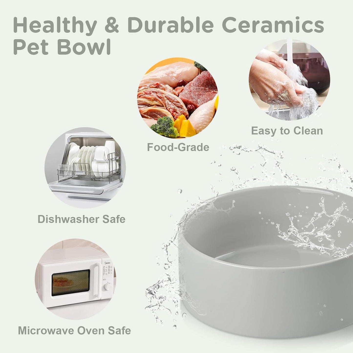 SPUNKYJUNKY Elevated Dog Bowls Ceramic, 7.3'' Dogs Food Water Bowls Raised with Non-Slip Bamboo Stand for Medium to Large Sized Breed Microwave Dishwasher Safe - 42 OZ,Grey