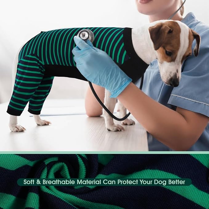 Kuoser Dog Recovery Suit, Anti Licking Dogs Rear Leg Sleeve, Abdominal Dog Surgical Suit with Pants Cover Protect Wounds, Dogs Elbow Protector Soft Pet Surgery Onesie Cone Alternative, Green 2XL