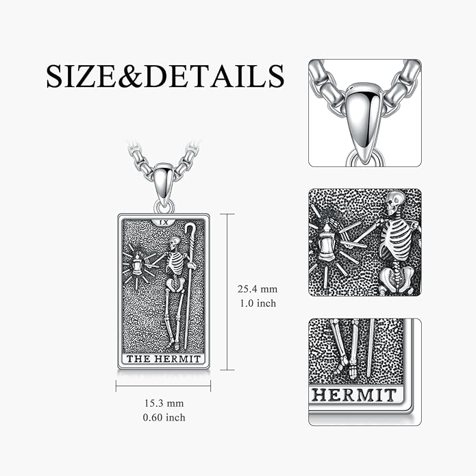 PELOVNY Tarot Card Necklace 925 Sterling Silver Skeleton Necklace The Sun Moon Star Strength Lovers Death Devil Fool Tarot Jewelry Christmas Birthday Gifts for Men Women Unisex