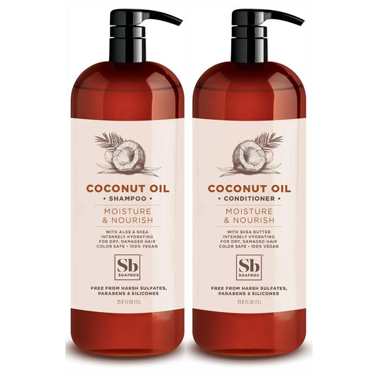 Soapbox Shampoo and Conditioner Set with Coconut Oil, Jojoba Oil, Aloe and Shea Butter to Moisturize and Nourish for All Hair Types, 1 Liter Each (Pack of 2)