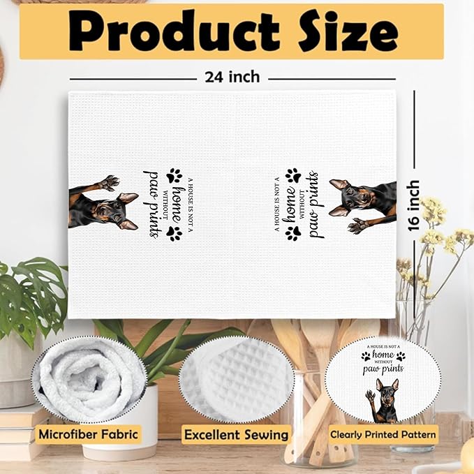 Doberman Dog Gifts Kitchen Bathroom Decor Towels 16″×24″, Dog Lovers Gifts for Girls Mom Women, Doberman Gifts For The Owners,A House is Not A Home Without Paw Prints Bathroom Kitchen Dish Hand Towels