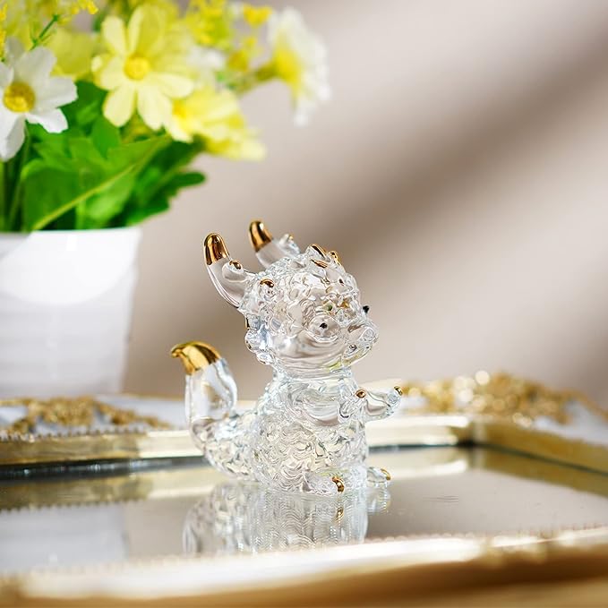 HDCRYSTALGIFTS 3inch Crystal Dragon Figurine Collectibles Art Glass Animal Ornament Decoration for Office Table Home Bedroom