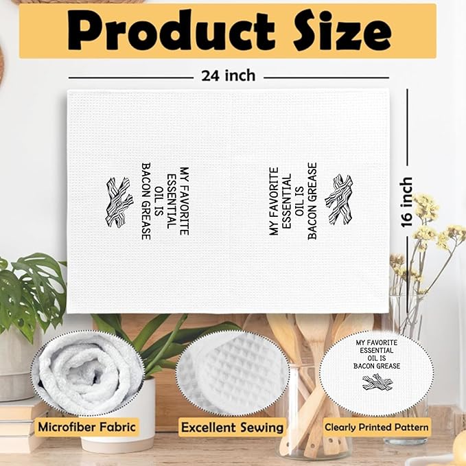 Funny Kitchen Towels Decor Housewarming Gifts, Bacon Grease Themed Gifts Kitchen Bathroom Decor Towels 16″×24″, Fun Kitchen Towels, My Favorite Essential Oil: Bacon Grease