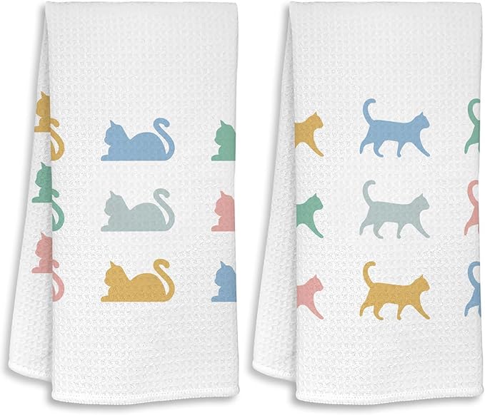 Cute Cat Kitchen Towels Set of 2 Cat Mom Gifts for Women Cats Gifts Tea Towels for Cat Lovers Cute Towels Decorative Set for Kitchen & Bathroom Cat Kitchen Accessories 16×24 Inch