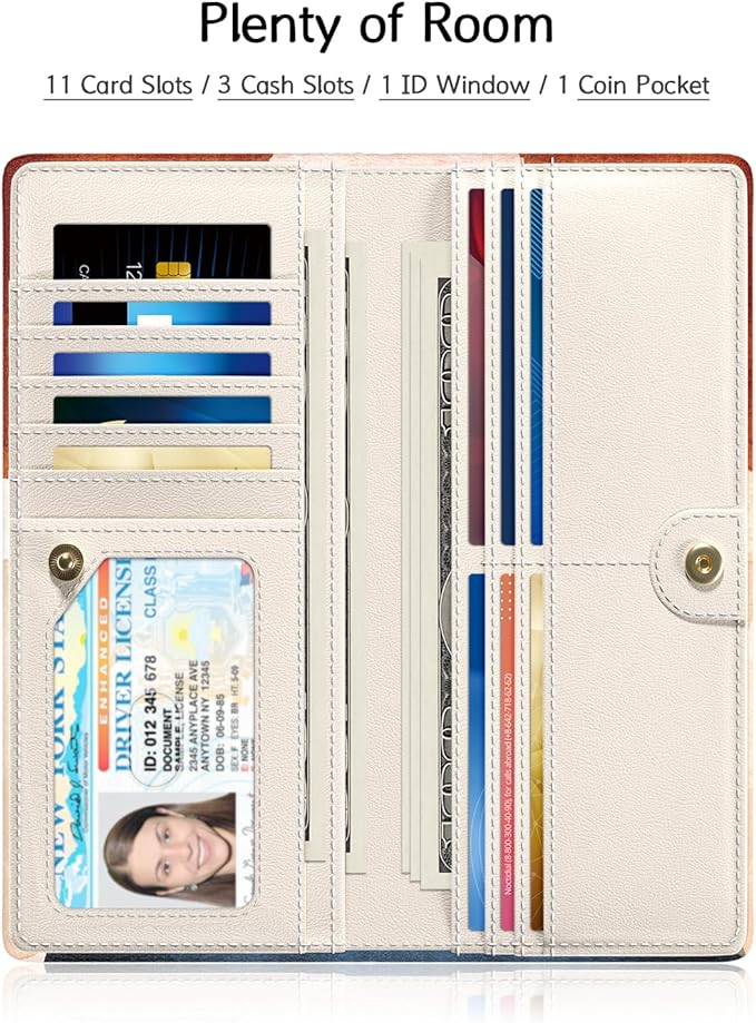 Nipichsha Womens Wallet, RFID Slim Wallets for Women, Thin Ladies Credit Card Holder Purse, Cute Leather Bifold Clutch Billfold with 11 Card Slots & ID Window, Simple Abstract Art