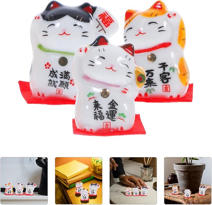 IMIKEYA Japanese Fortune Cat Home Decor 3pcs miniture Decoration Miniature Animal Figurines Decor Waving cat Figurine Figurines Figurine Ceramics Crafts Desktop Decoration Number