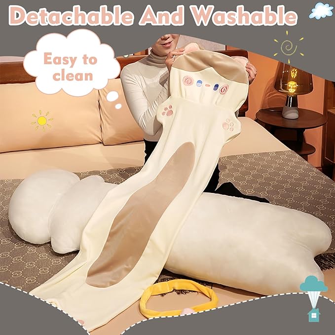 Long Cat Plush Pillow, 51.1inches Cute White Cat Plushie Stuffed Animals Body Pillow, Kawaii Kitten Soft Plushie Doll Toy Birthday Gift for Kids Girlfriend