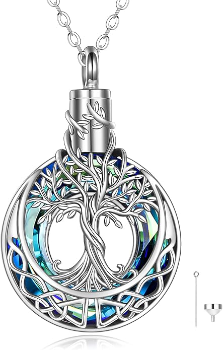 Tree of Life Urn Necklaces for Ashes 925 Sterling Silver Tree of Life Crystal Cremation Jewelry for Ashes Memory Jewelry for Women Men