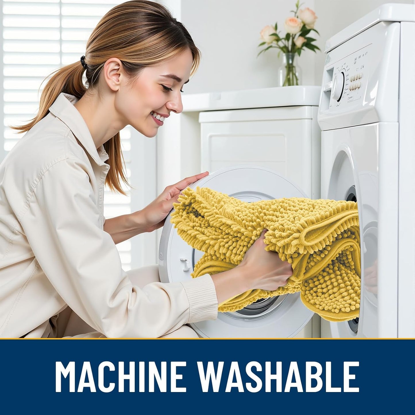 Smiry Dog Door Mat for Muddy Paws 24x16, Absorbs Moisture and Dirt Doormat, Non-Slip Washable Quick Dry Chenille Front Door Mat Indoor Entrance, Entryway Carpet for Inside Floor, Yellow