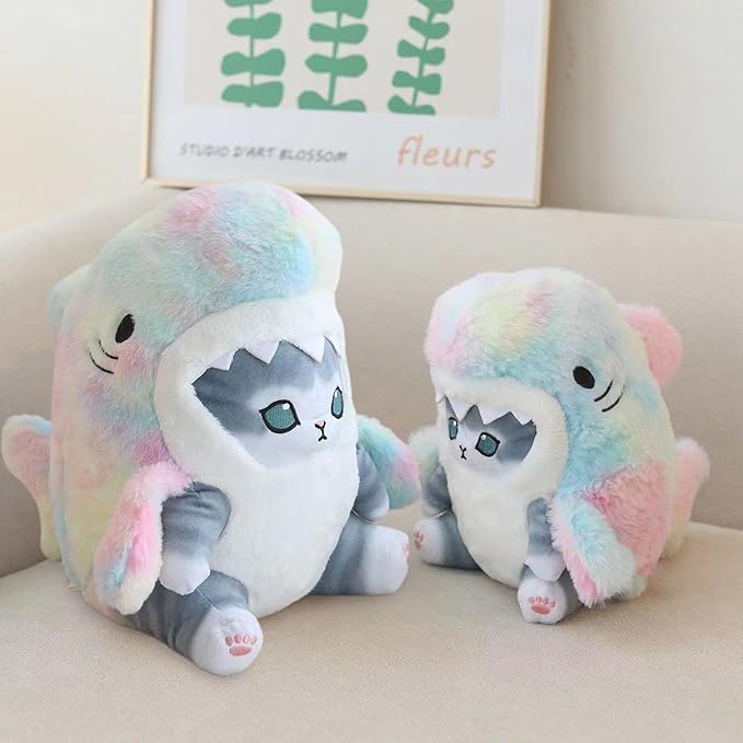 Kawaii Shark Cat Plush Toy Stuffed Animal Doll, Cute Soft Pillow Stress Release Hugs Toys Christmas Halloween Birthday Gifts for Kids Boys Girl Best Gift (Colorful - Gray,19 inch)