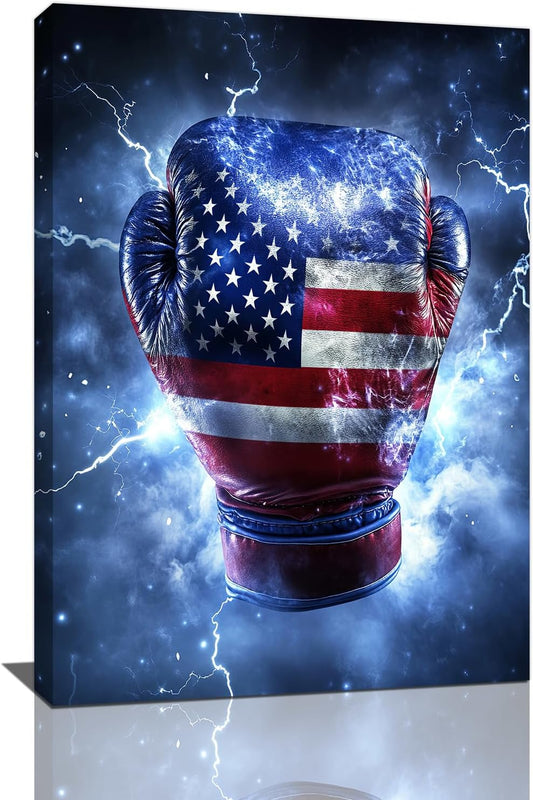 Sports Boxing Wall Art Canvas American Flag Wall Decor Prints Framed Painting Pictures Gifts Artwork for Bathroom Living Dining Room 16"x24"