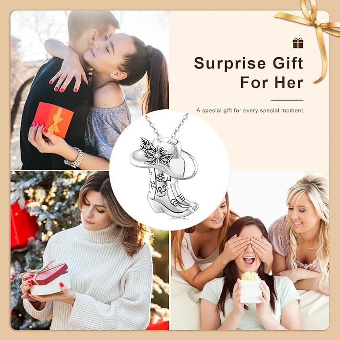 Midir&Etain Western Necklace 925 Sterling Silver Turquoise Pendant Cow Skull/Hat/Tag/Cactus Cowgirl Country Jewelry for Women Men