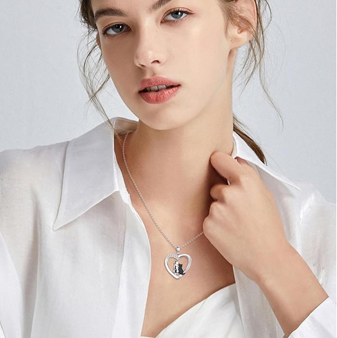 Cat Necklace Sterling Silver Cat Pendnat with Rose Quartz Pearl Jewelry Gifts for Women Cat Lovers