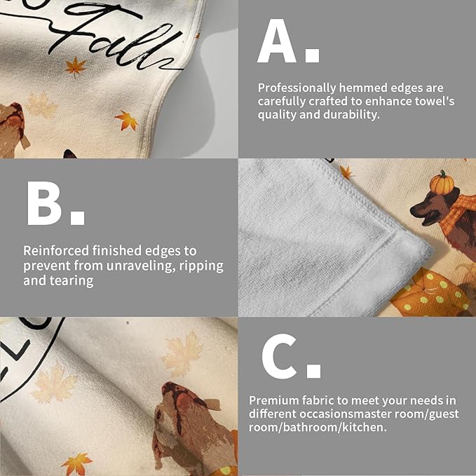 Giwawa Fall Dogs Hand Towels for Bathroom Set of 2 Autumn Leaves Soft Absorbent Small Bath Towels Holiday Decorative Kitchen Guest Dish Towel