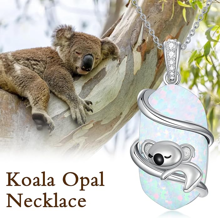 Opal Mama Bear/Panda/Cat/Koala/Sloth/Cardinal/Unicorn Necklace 925 Sterling Silver Opal Animal Pendant Jewelry Birthday Gifts Women Her Mom
