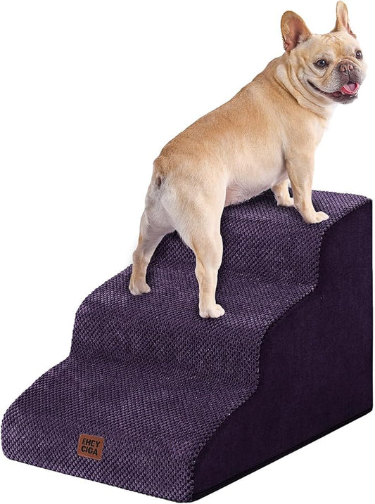 EHEYCIGA Curved Dog Stairs Ramp for Small Dogs 15.7" H, 3-Step Dog Steps for Couch Sofa and Chair, Pet Stairs for Cats, Non-Slip Balanced Pet Steps Indoor, Purple
