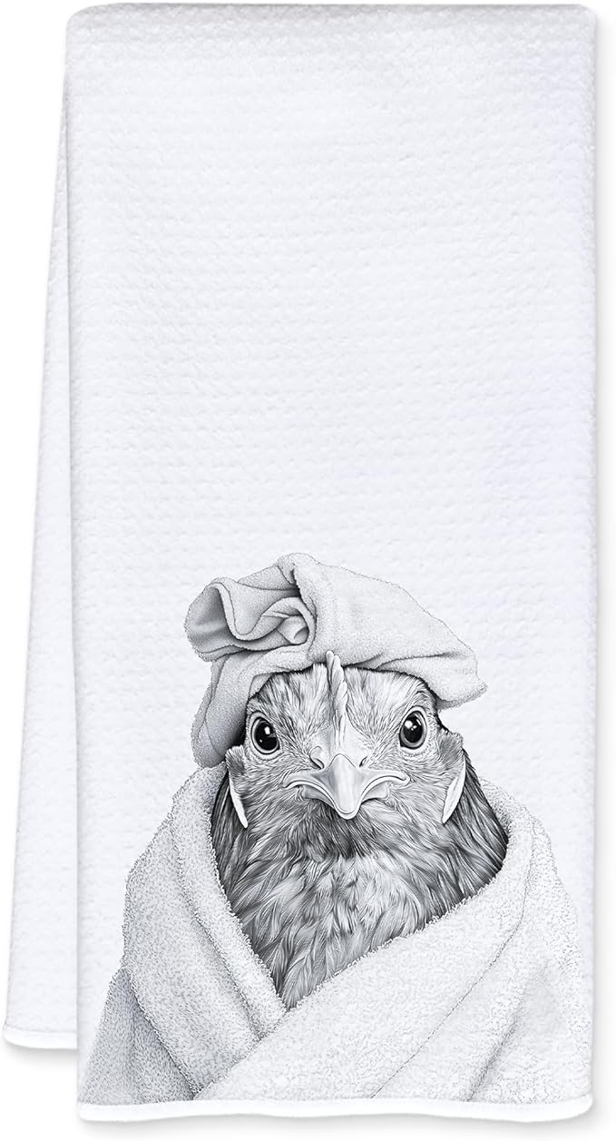 Funny Bathrobe Chicken Bathroom Hand Towels, Chicken Lady Mom Lover Gifts for Women, Farm Animal Rooster Hand Towels for for Bathroom Washroom Restroom Decor, 16x24 Inch