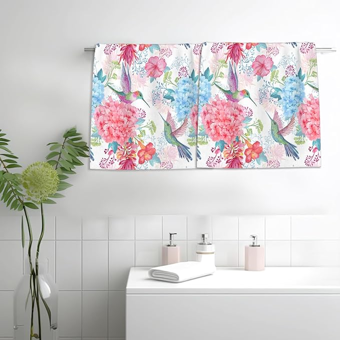 Hummingbirds Hand Towels Set of 2,Tropical Flowers Bath Hand Towels for Bathroom Decorative Soft Absorbent Dish Towels for Kitchen Bathroom Gym Hotel Spa Sport 16x24 Inches