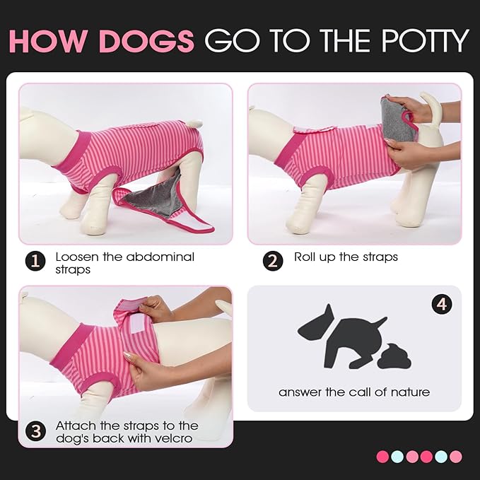 FUAMEY Recovery Suit for Dogs Post-Surgery,Dog Surgery Suit Female Spay Dog Onesie for Surgery Female Collar Cone Alternative Surgical Shirt,Male Dog Neuter Suits Rose Stripes XS