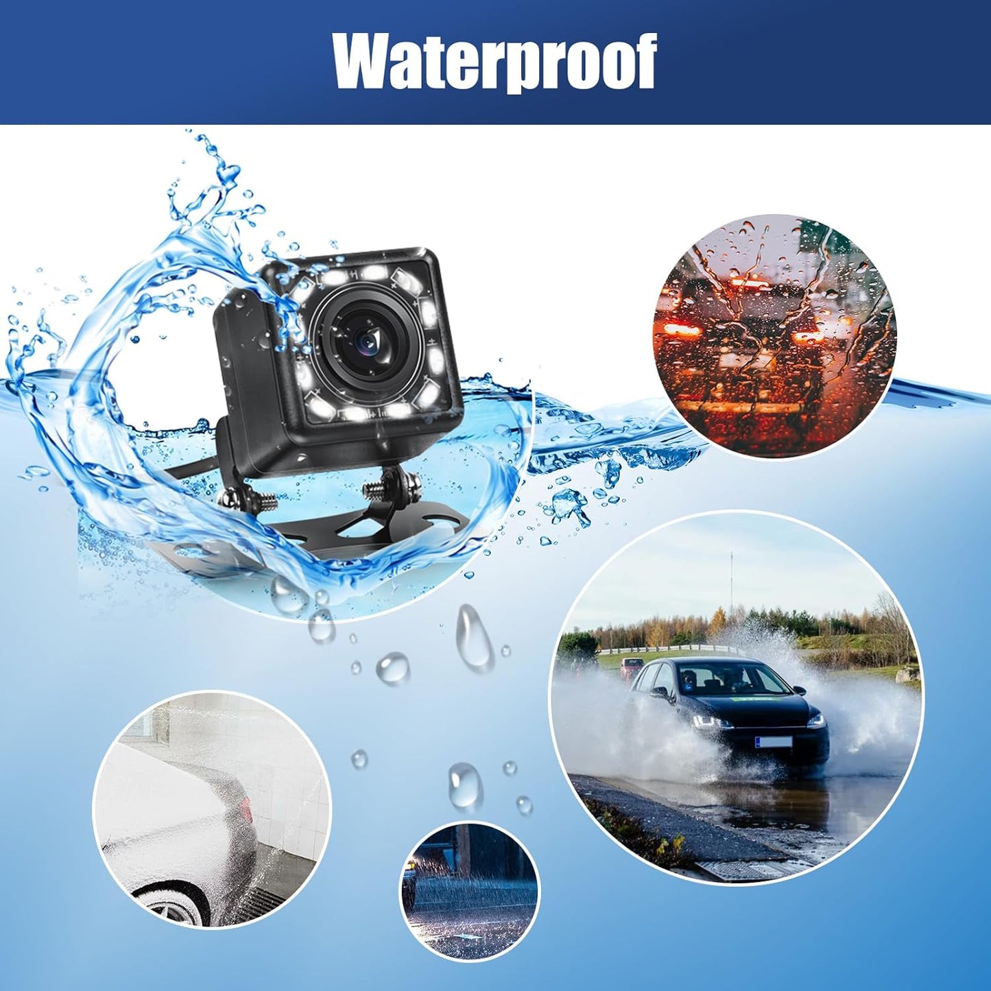 Car Backup Camera Rear View Camera 12-LED Night Vision Waterproof Reverse Camera 170° Wide View Angel Parking Camera for Universal Cars, Vehicles, Trucks, RV, Vans, SUV, Trailer, Pickup