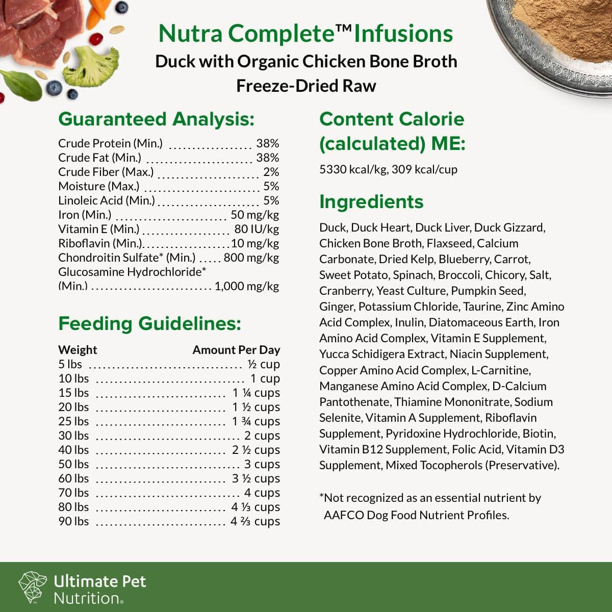 ULTIMATE PET NUTRITION Nutra Complete Bone Broth Infusions, 100% Freeze Dried Raw Veterinarian Formulated Dog Food with Antioxidants Prebiotics and Amino Acids (3 Pound, Bone Broth Duck)
