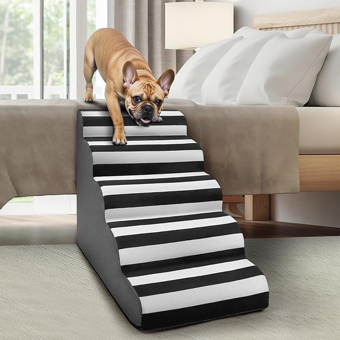 JOEJOY Curved Dog Stairs Ramp for High Beds 19" H, 4-Step Dog Steps for Small Dogs and Cats, Pet Stairs for High Bed Climbing, Non-Slip Balanced Pet Step Indoor, Grey