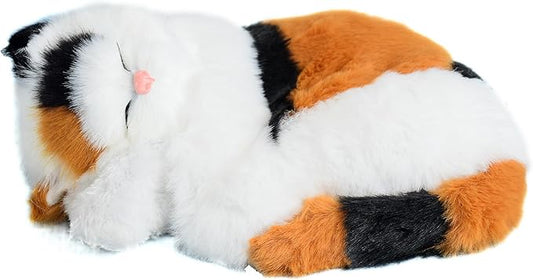 Realistic Plush Sleeping Cat Figurine, Simulation Faux Fur Kitty, Lifelike Kitten, Home Office Shelf Decorative Statue, Crazy Cat Lady Gift, Synthetic Fur Pet Replica (Calico)