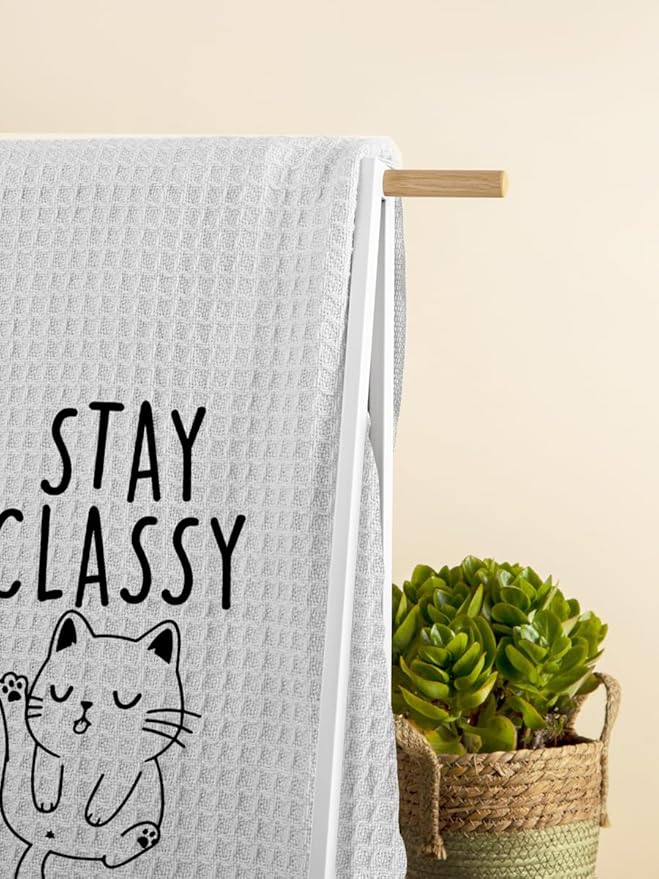 Funny Kitchen Towels, Cute Kitchen Dish Towel, Stay Classy, Dish Towels Gifts for Cat Lovers, Hand Towels for Bathroom, 16 x 24 inches