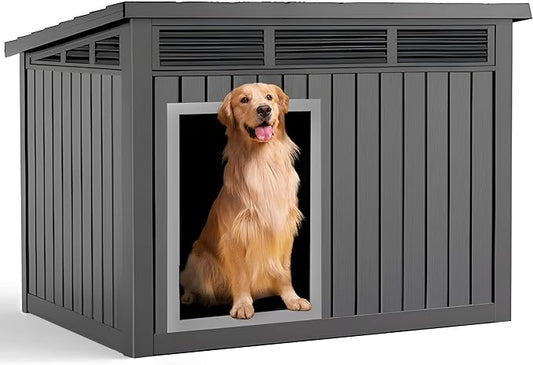 DRATO Dog House for Both Indoor and Outdoor with Weatherproof Roof Removable Floors for Medium to Large Dogs Interior Space (Black, Large (42.87 * 32.95 * 31.61''))