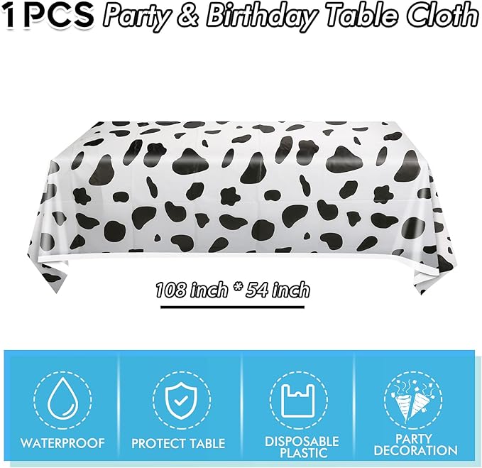 Cow Birthday Party Supplies - Farm Cow Print Birthday Party Tableware Includes 20 Party Plates, 20 Napkins and 1 Tablecloth Perfect for Cow Farm Theme Birthday Parties Decorations