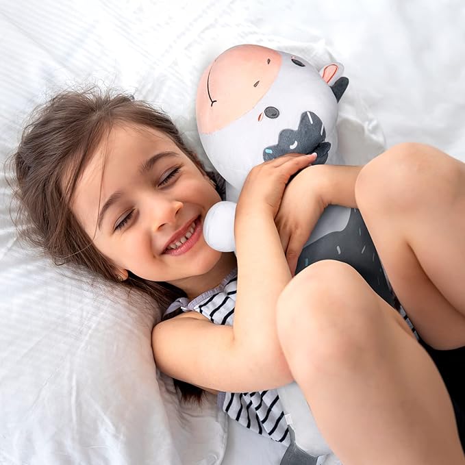 Cow Plush Body Pillow, 35" Kawaii Milk Cow Stuffed Animals Squishy, Cute Plushies Cuddle Pillow for Kids, Long Plush Toys, Birthday Gifts for Women, Girls and Males